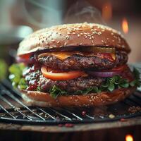 ai genererad läckra vegetarian burger lastad med färsk, smakrik Ingredienser för social media posta storlek foto