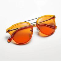 ai genererad orange lins solglasögon i elegant järn ram, isolerat på vit för social media posta storlek foto
