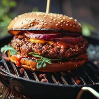 ai genererad frestande vegetarian burger erbjudanden en gott kött fri dining alternativ för social media posta storlek foto