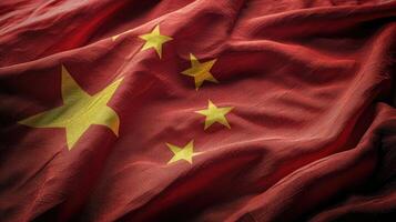 ai genererad Kina flagga med tyg textur foto