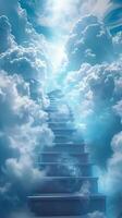 ai genererad himmelskt uppstigning moln trappa symboliserar andlig resa till upplysning vertikal mobil tapet foto