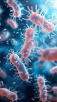 ai genererad mikroskopisk bakterie illustrera de vetenskap Bakom probiotika på biologisk bakgrund vertikal mobil tapet foto