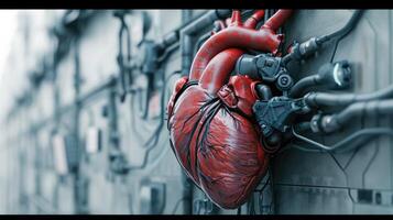 ai genererad generativ ai, robot hjärta i cyberpunk stil, trogen illustration. kärlek, känslor, romantisk st. hjärtans dag begrepp. foto