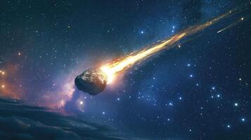 ai genererad faller meteorit, asteroid, komet i de starry himmel. foto