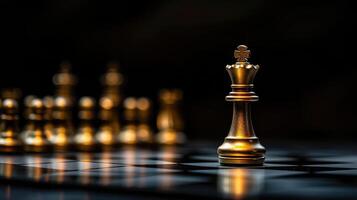 ai genererad de kung i slåss schack spel stå på schackbräde med svart isolerat bakgrund. företag ledare begrepp foto