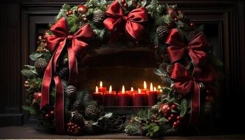 ai genererad jul träd upplyst med lysande levande ljus och ornament genererad förbi ai foto