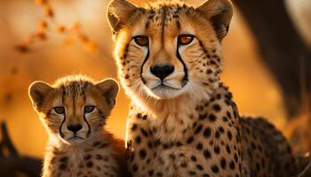 ai genererad majestätisk gepard i de vildmark, stirrande med vakenhet genererad förbi ai foto