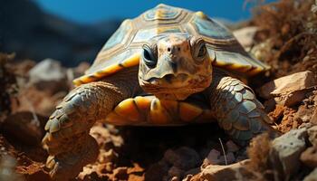 ai genererad söt sköldpadda krypande i natur, långsam och små genererad förbi ai foto