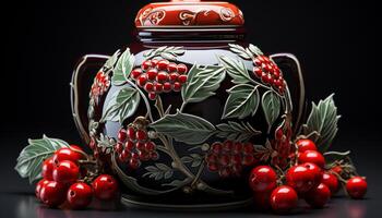 ai genererad gammal fashioned krukmakeri vas med utsmyckad blad dekoration genererad förbi ai foto