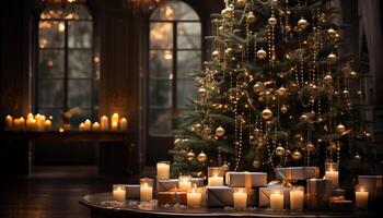ai genererad upplyst jul träd ger värme och glädje genererad förbi ai foto