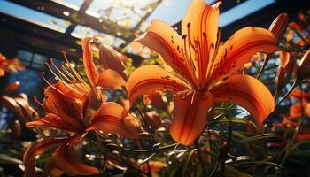 ai genererad vibrerande färgad blomma huvud ställer ut natur skönhet genererad förbi ai foto