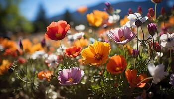 ai genererad vibrerande äng blommar monter natur färgrik skönhet genererad förbi ai foto