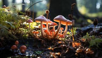 ai genererad friskhet och tillväxt i höst skog ouppodlad skönhet genererad förbi ai foto