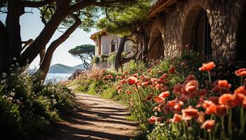 ai genererad skönhet i natur, sommar blommig landskap blommar genererad förbi ai foto