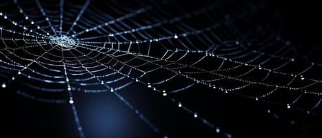 ai genererad daggig Spindel webb på mörk bakgrund foto