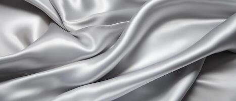 ai genererad silver- silke tyg med en lyxig glans och elegant vågor foto