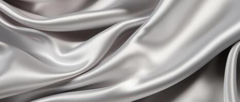 ai genererad silver- silke tyg med en lyxig glans och elegant vågor foto