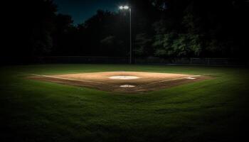 ai genererad ljus sommar natt, baseboll team spelar utomhus genererad förbi ai foto