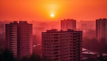 ai genererad solnedgång silhuett skyskrapa stadsbild, natur abstrakt arkitektur, urban horisont upplyst genererad förbi ai foto