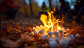 ai genererad lågor dansa, natur inferno, värme och samhörighet i mörker genererad förbi ai foto