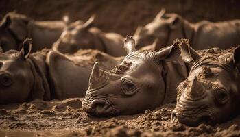 ai genererad afrikansk safari noshörning och buffel beta i de vild genererad förbi ai foto