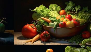 ai genererad färsk organisk grönsaker, mogen frukter, friska äter, och gourmet matlagning genererad förbi ai foto