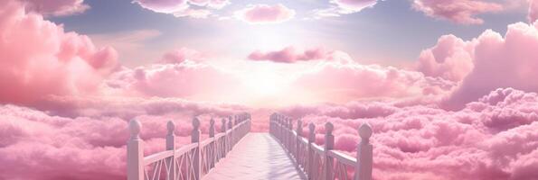 ai genererad bro till de himlen mitt i rosa moln foto
