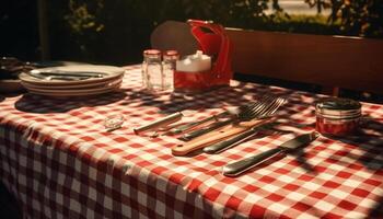 ai genererad en picknick på en solig sommar dag, natur firande genererad förbi ai foto