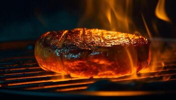 ai genererad grillad kött på lysande kol, en utsökt sommar utegrill fest genererad förbi ai foto