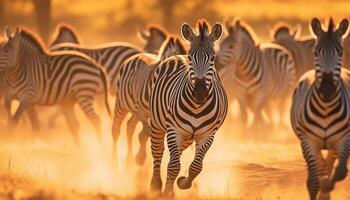 ai genererad en randig zebra står i de afrikansk vildmark, omgiven förbi skönhet genererad förbi ai foto