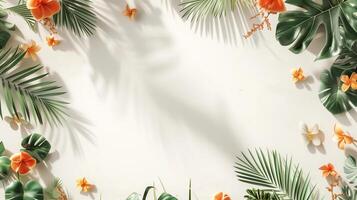 ai genererad en sommar tema bakgrund med tropisk växt och sommar element foto