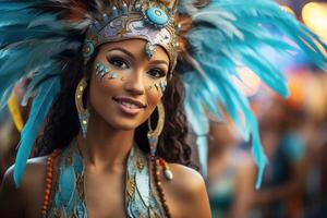 ai genererad en skön kvinna på en dansa karneval foto