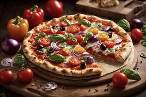pizza med tomater och basilika retlig vegetabiliska pizza foto