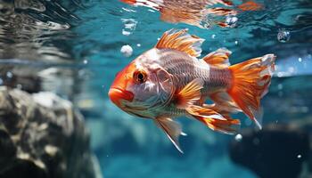 ai genererad färgrik fisk simning i en vibrerande under vattnet värld genererad förbi ai foto