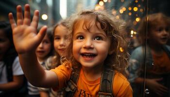ai genererad leende barn njuter roligt utomhus, skapande glad minnen genererad förbi ai foto