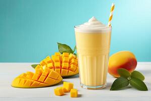 ai genererad mango milkshake närbild foto