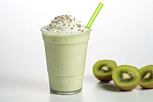 ai genererad kiwi milkshake isolerat på vit bakgrund foto