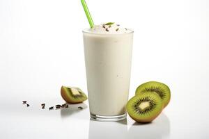 ai genererad kiwi milkshake isolerat på vit bakgrund foto
