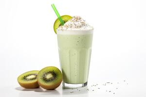 ai genererad kiwi milkshake isolerat på vit bakgrund foto