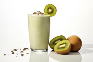 ai genererad kiwi milkshake isolerat på vit bakgrund foto