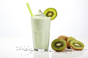 ai genererad kiwi milkshake isolerat på vit bakgrund foto