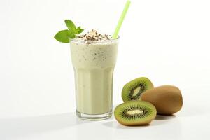 ai genererad kiwi milkshake isolerat på vit bakgrund foto