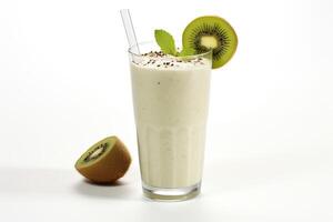ai genererad kiwi milkshake isolerat på vit bakgrund foto