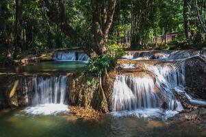 skön kroeng krawia vattenfall på kanchanaburi stad thailand.khao laem nationell parkera foto