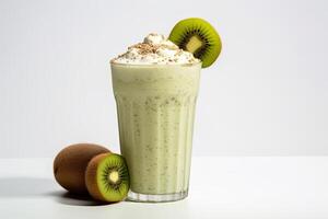 ai genererad kiwi milkshake isolerat på vit bakgrund foto