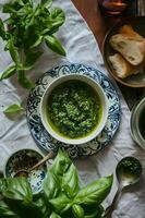 ai genererad pesto symfoni folkkära odes till italiensk ört- salighet foto