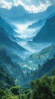 ai genererad lugn alpina majestät under en knaprig morgon- himmel. bakgrund för Instagram berättelse, baner foto