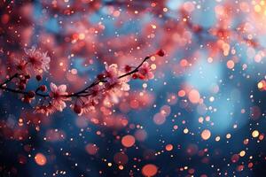 ai genererad kronblad blommor konfetti faller från en ljus blå himmel på ett höst eller vår professionell fotografi foto