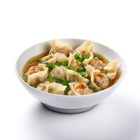 ai genererad wonton soppa närbild isolerat på vit bakgrund foto