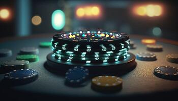 ai genererad poker chips.web baner för spel design, flygblad, affisch, baner, uppkopplad kasino reklam. ai foto